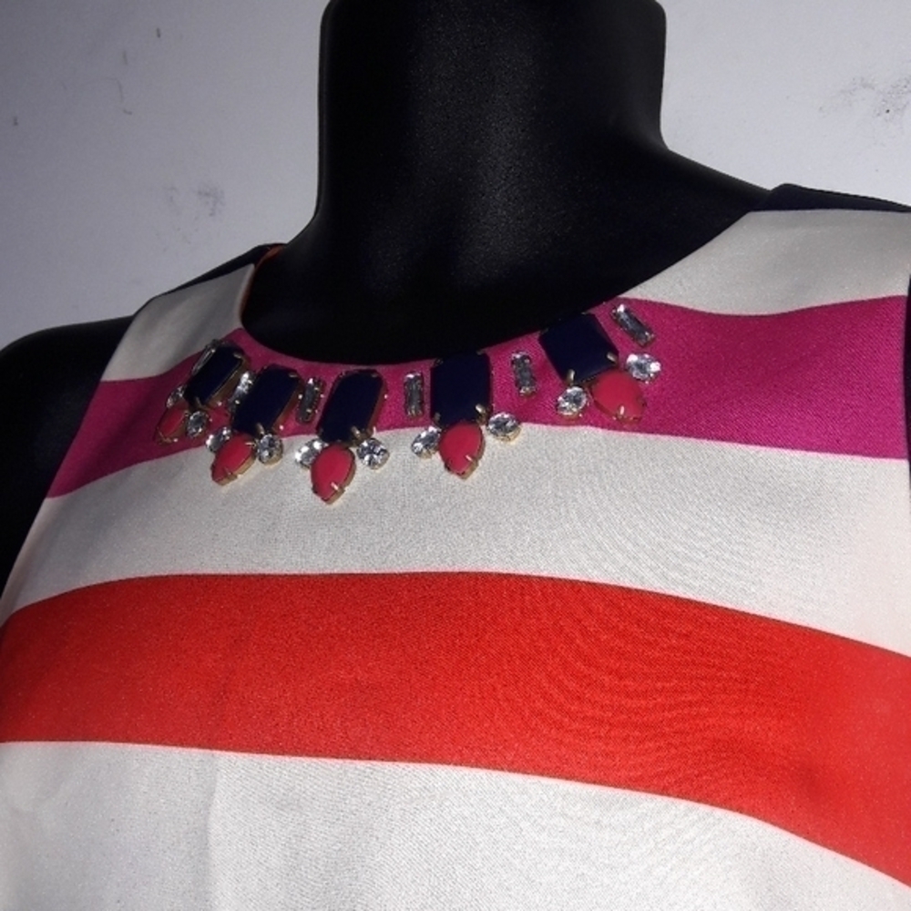 VINCE CAMUTO Striped Dress w/ Jeweled Neckline, 8 - Picture 1 of 8